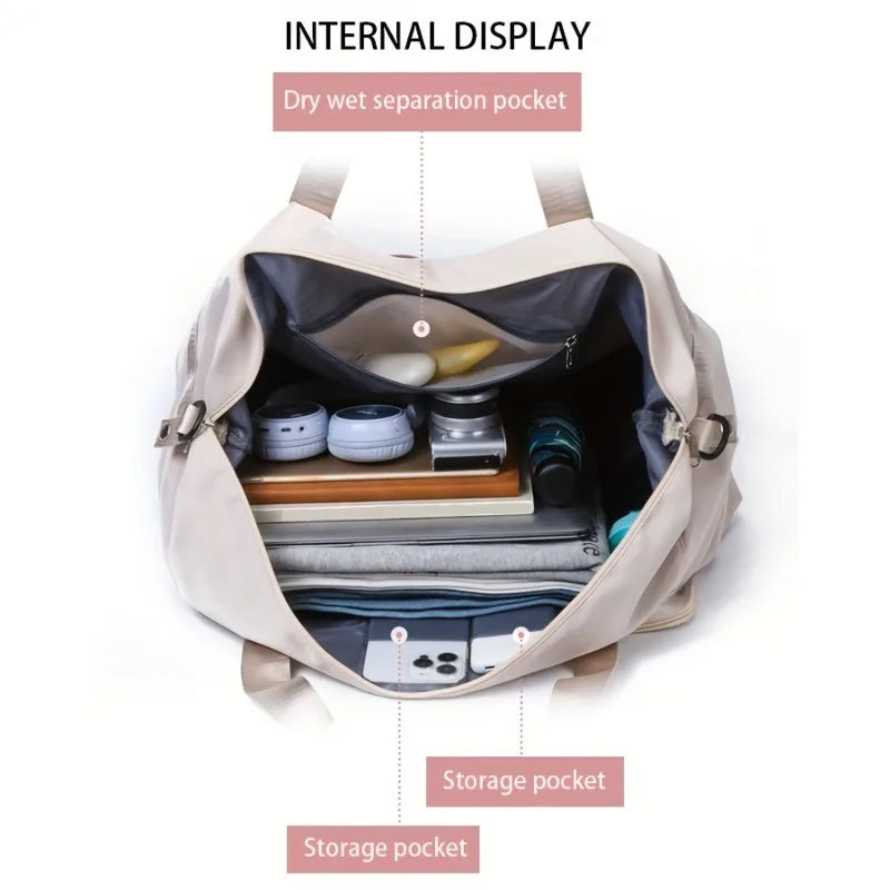 Large Capacity Carry on Travel Bag for Women, Weekender Overnight Duffel Bag with Shoe Compartment, Gym Bag with Wet Pocket