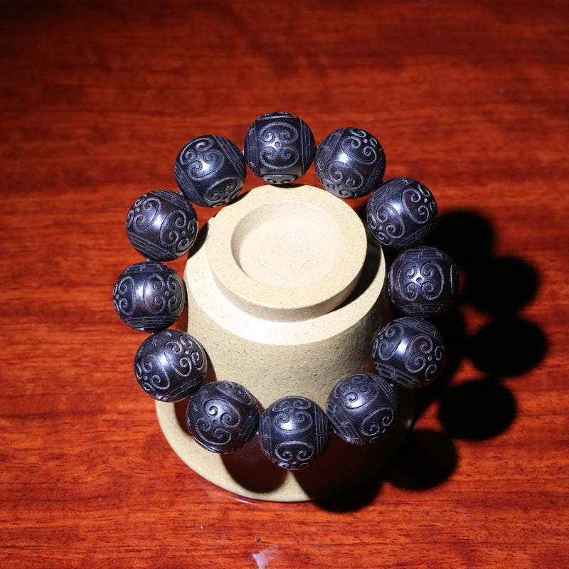 Natural ebony 20mm black bead bracelet Handmade male prayer Fitness Necklace jewelry, black wood bead bracelet